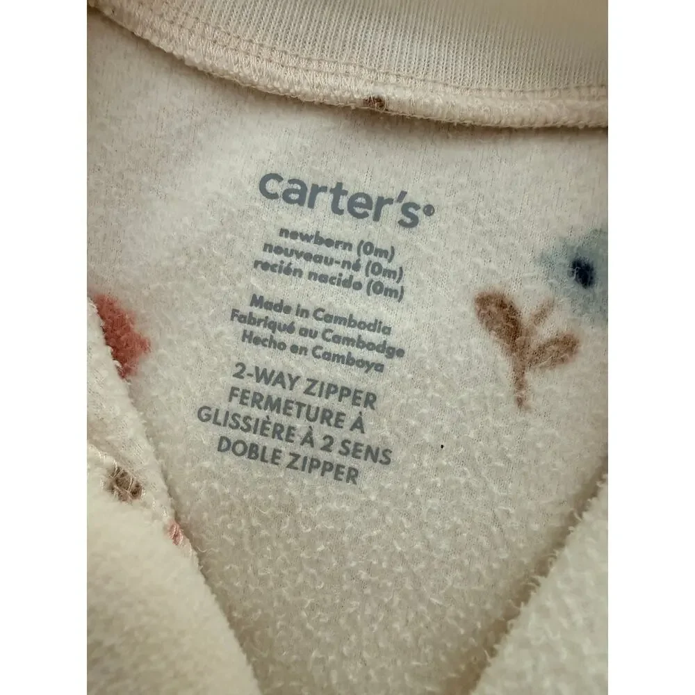 Carter's baby microfleece pajamas ivory floral print and 3D ear details